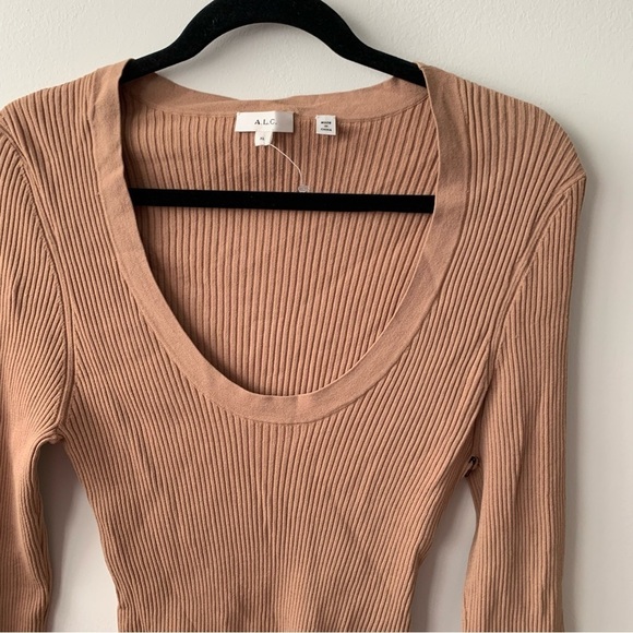 A.L.C. Declan Scoop Neck Rib Knit Beige Sz XL - Picture 6 of 8